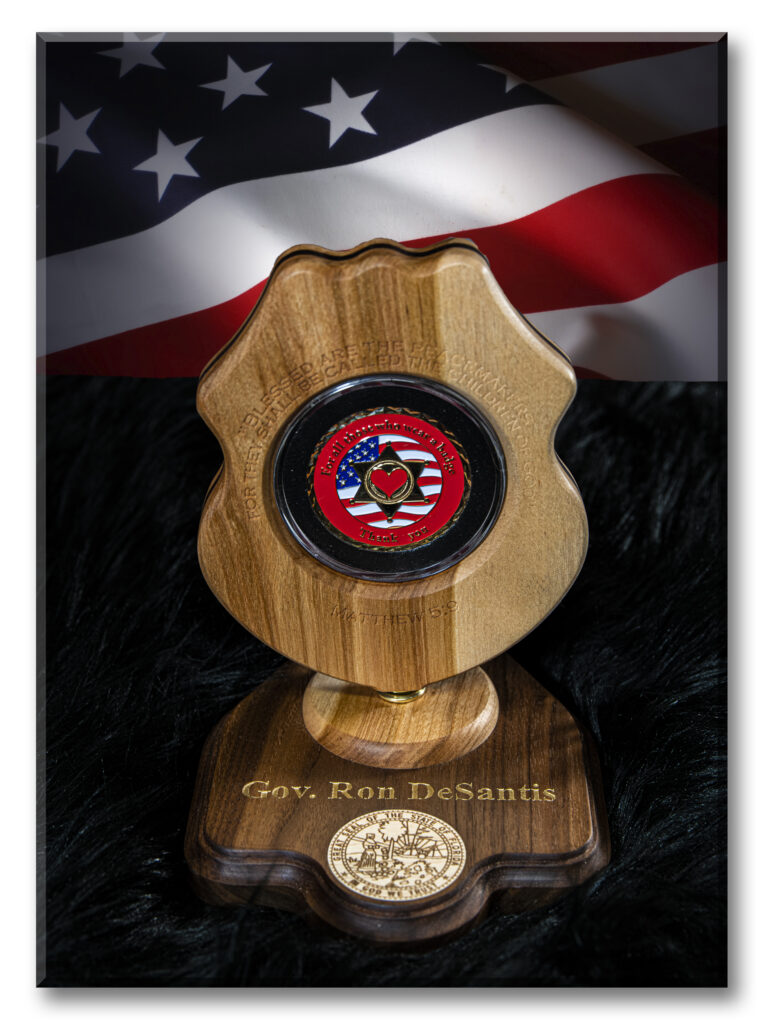 A wooden award with the seal of the city of los angeles on it.